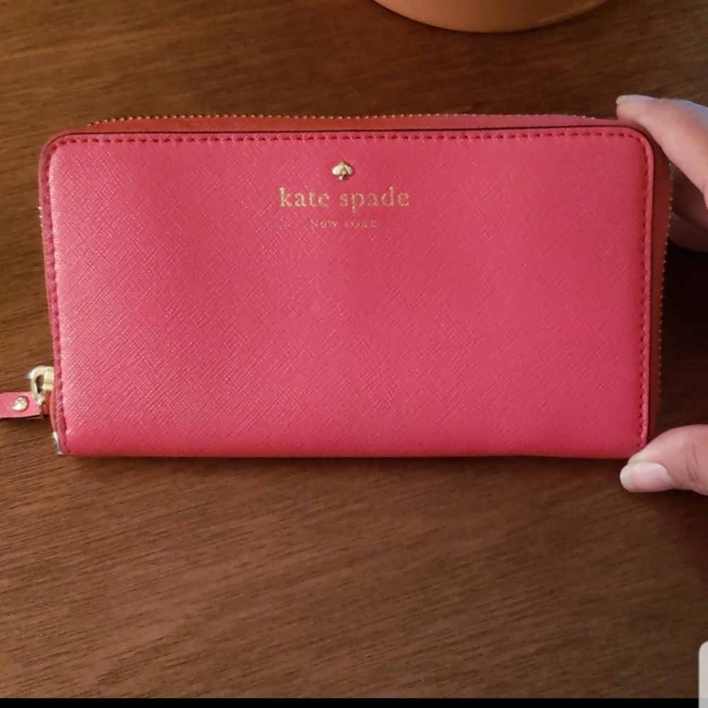 Kate Spade leather zip around wallet coral